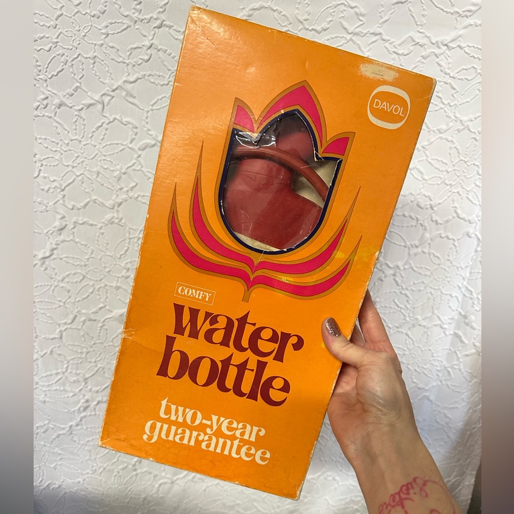 Vintage Davol Rubber Water Bottle Red Comfy Quality Instructions Box Retro